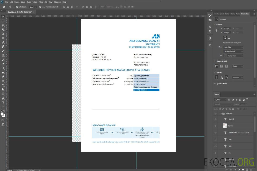 Modèle de relevé bancaire de preuve d'adresse Australie ANZ au format .xls et .pdf, entièrement modifiable template